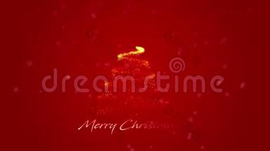 圣诞树和红色背景的烟花，圣诞快乐动画，4K视频